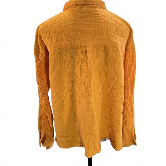 Women's Passport Orange Cropped Crinkle Gauze Button Up Long Sleeve Crop Shirt - Picture 4 of 8